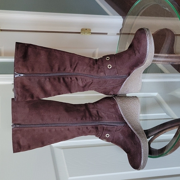 Spring Brown Wedge Boot with Gold/Brass Buckle - Picture 3 of 8